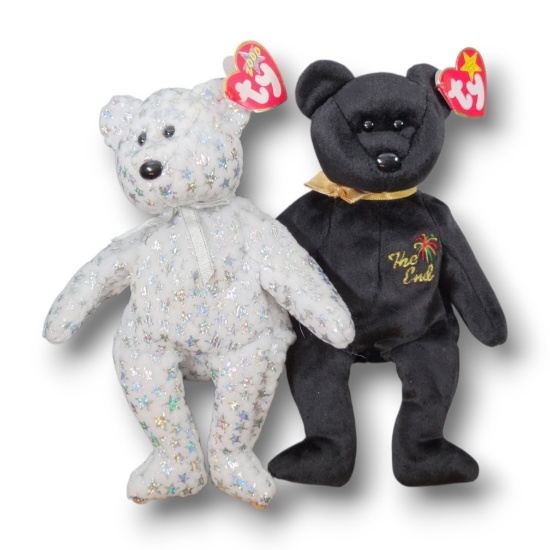 Vintage Ty Beanie Babies The Beginning & The End Pair - Millennium New Year’s Bears