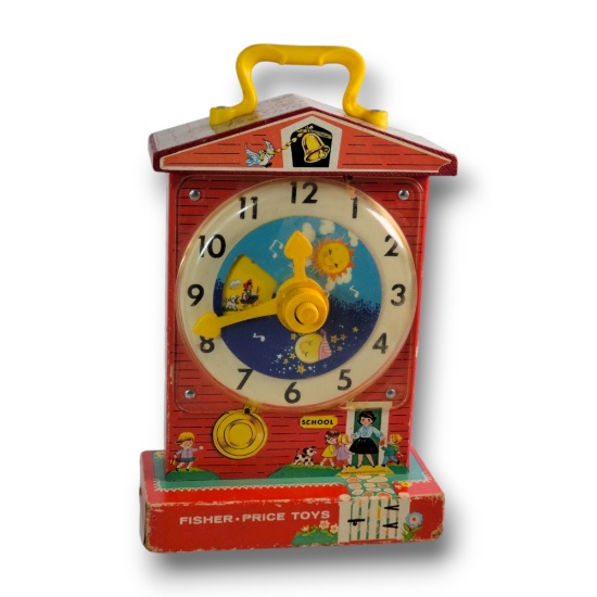Vintage Fisher Price #998 Music Box Teaching Clock Musical Wind-Up Children's Toy