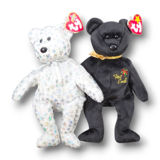 Vintage Ty Beanie Babies The Beginning & The End Pair - Millennium New Year’s Bears