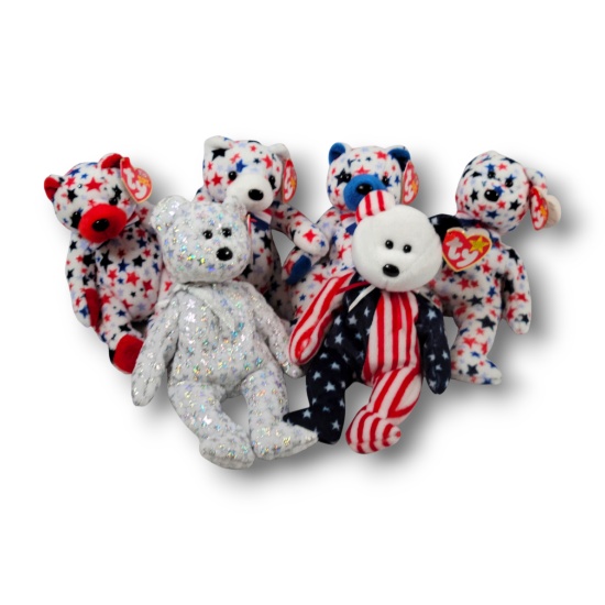 Vintage Ty Beanie Babies Patriotic Celebration Grouping: Red, White, Blue, Spangle, The Beginning+