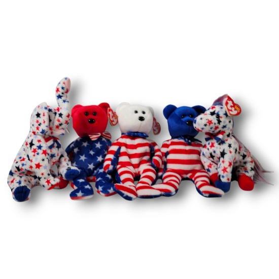 Vintage Ty Beanie Babies Patriotic Pack: Liberty Trio + Lefty & Righty 2004