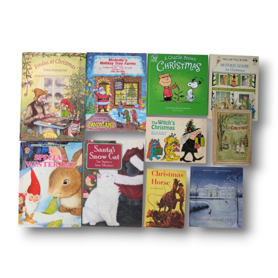 Vintage Christmas & Winter Children's Book Grouping - Charlie Brown, Bridwell & Nordqvist