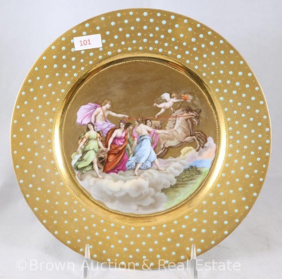 Mrkd. Prov Saxe/E.S. Germany 9.75"d plate featuring mythological scene with horses pulling