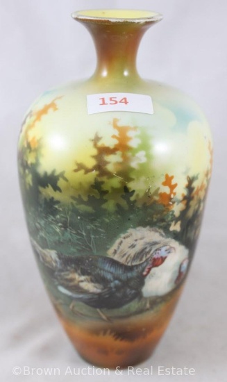 R.S. Prussia 934 vase, 6.5"h, Turkeys on brown and yellow