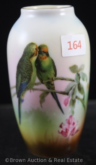 Unm. RSP 4"h cabinet vase decorated with Parrots on branch