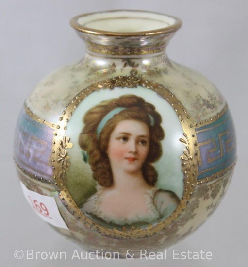 Mrkd. Royal Vienna Germany 3"h ball-shaped vase (RSP Mold 907), Countess Potocka, highly decorated -