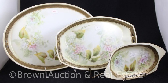 (3) Mrkd. Germany trays in tiered sizes from 8"l to 13"l, all are identical floral designs/sprays of