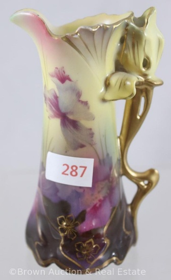 Mrkd. Royal Vienna Germany SS 4.5"h ewer in RSP Mold 585 (iris in relief forms handle), lavender