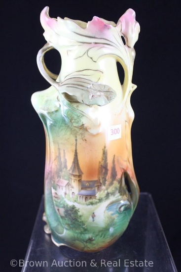 Mrkd. Royal Vienna Germany 9"h Art Nouveau vase with Castle scene (as is)