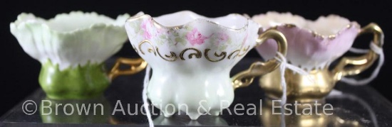 (3) R.S. Prussia demi-cups, 2-floral decorated and 1-leaf-shaped