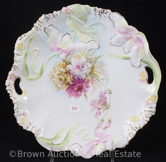 R.S. Prussia Hidden Image 9.75"d cake plate, multi-colored floral d?cor, gold detailing, circle mold