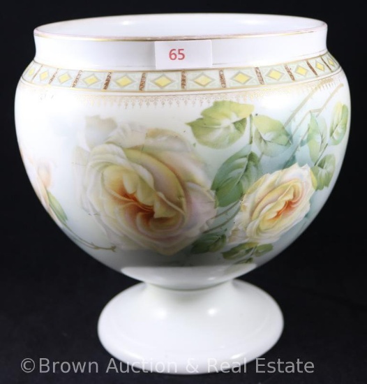 Mrkd. R.S. Poland 8" tall pedestal bowl/vase, large white roses