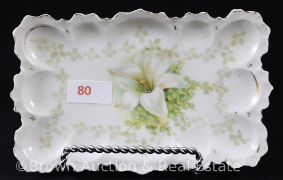 R.S. Prussia card/pin tray with Easter lily, 5.75"l x 3.5"w, red mark