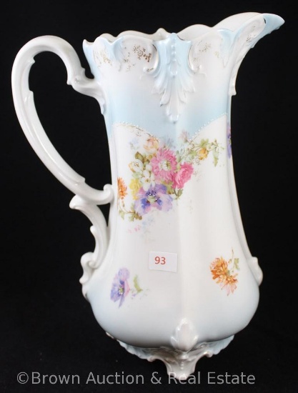 Unm. RSP 10.25"h tankard, mixed flowers on white with pastel blue shading