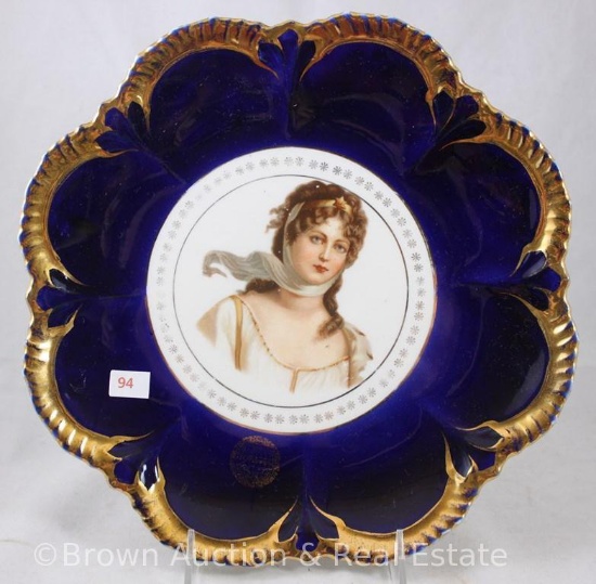 Cobalt Queen Louise portrait Empire China 10.75"d plate, gold trimmed border