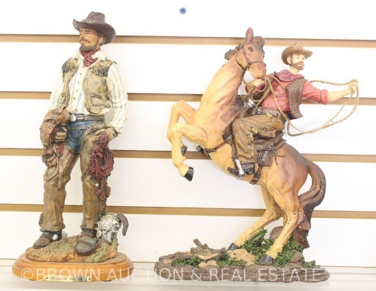 (2) Western figurines: 1-Elegante Collection cowboy; 1-horse and rider roping