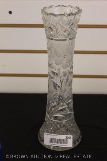 Cut Glass 12"h vase, Intaglio flower