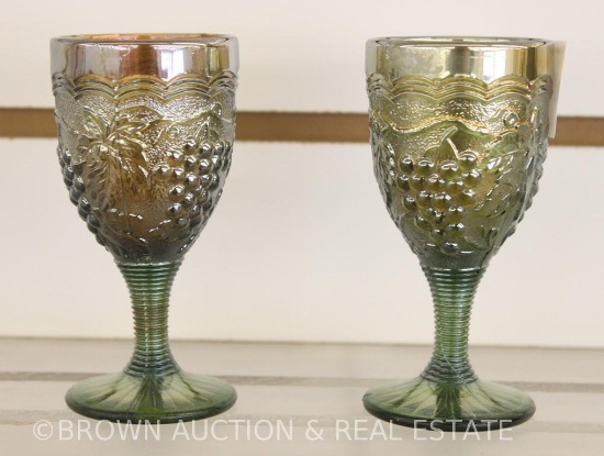 (2) Carnival Glass Grape and Cable wines, green