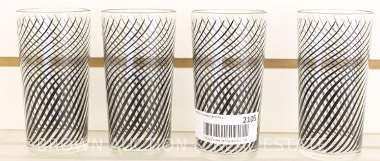 (4) Clear glasses with black Art Deco design