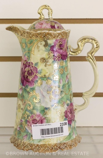 Mrkd. Nippon chocolate pot, purple floral d?cor w/nice gold accents