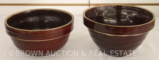 (2) Brown crock mixing bowls