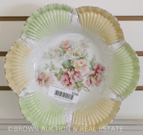 R.S. Prussia 10.5"d bowl with pleated shell border mold, mixed flowers, circle mold mark