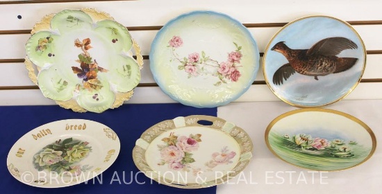 (6) Handpainted porcelain decorative plates, 1-mrkd. Germany, 1-unm. RSP