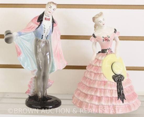 Pr. Goldscheider 9" figurines, "Southern Beau" and "Southern Belle"
