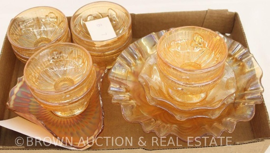 (12) Carnival Glass pieces incl. (8) Iris and Herringbon sherbets and bowls, all marigold