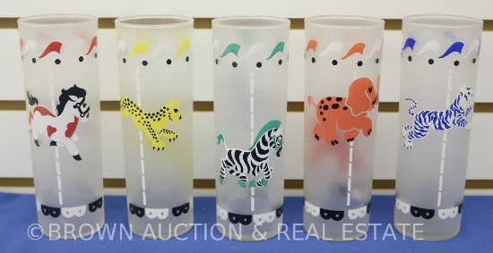 (5) Tall drinking glasses with animal scenes