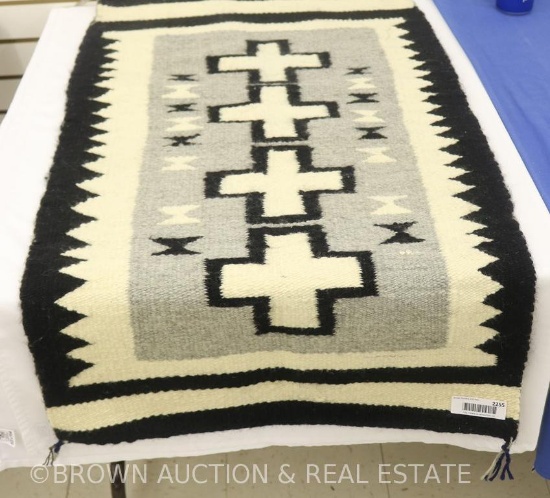 Native American rug meas. 22" x 38", black/white/gray