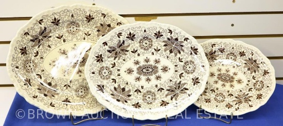 (3) Mason's Transferware platters, graduated sizes, Bow Bells pattern, brown and white