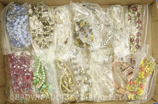 Box lot of costume jewelry, necklaces + necklace and earring sets
