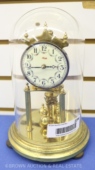 Kundo anniversary clock, pretty porcelain face, glass dome meas. 9.5" tall