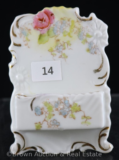 Mrkd. Made in Germany 3.5"h stand-up match holder, dainty floral d?cor (minute nick on back side and