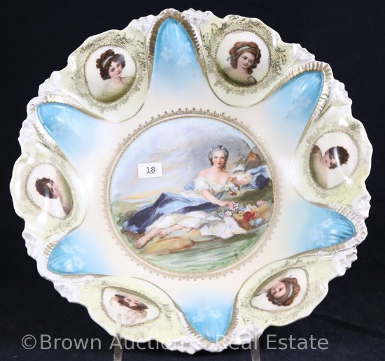 R.S. Prussia Mold 96 bowl, 10.5"d, featuring Flora w/border portraits of Madame Recamier, Countess