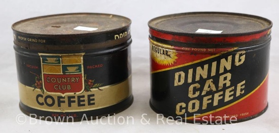 (2) One pound tin coffee cans: "Country Club" and "Dining Car"