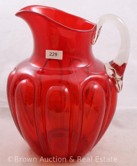 Pigeon Blood 9"h pitcher w/clear applied handle