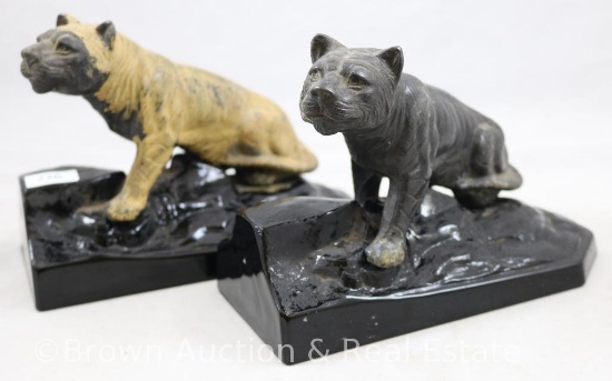 Pr. Cast Iron figural Panther (on glass base) bookends