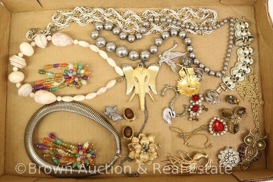 Box lot of costume jewelry incl. necklaces, earrings and brooches