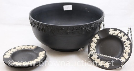 (4) Mrkd. Wedgwood pieces, all black: (3) 4"d ashtrays; 7"d x 3.5"h bowl
