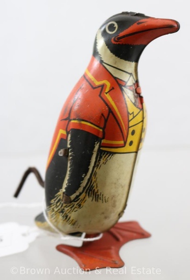 J Chein tin litho wind-up penguin, metal, 1940's