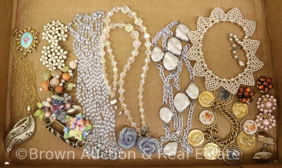 Box lot of costume jewelry - necklaces, bracelet and earrings