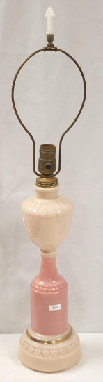 Aladdin Art Deco electric table lamp w/finial, pink and cream