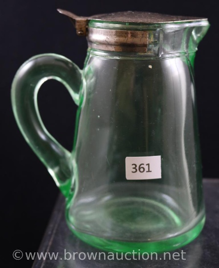 Green Depression 5"h syrup pitcher w/lid