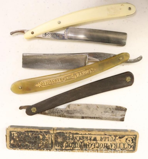 (3) Straight edge razors: 1-mrkd. Original Razor; 1-mrkd. Hess + empty case