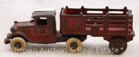 Cast Iron "C to C C. Co." red truck and trailer, 7"l