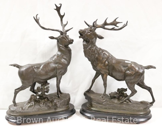 Pr. Bronze stags: 1-20"h x 12"l; 1-17"h x 12"l