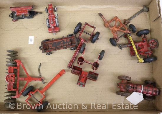 Assortment of Cast Iron tractors and farm implements