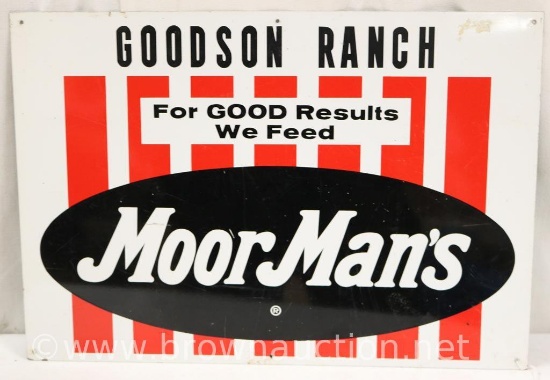 Moor Man's feed single sided tin tacker sign, "Goodson Ranch", 20" x 14"